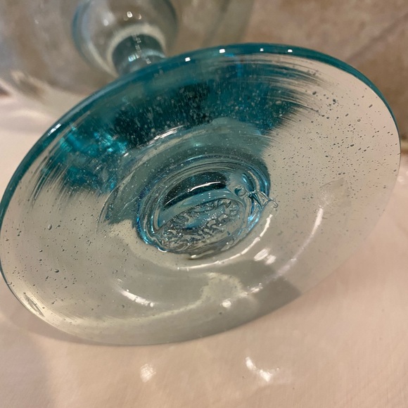 Mexican Hand Blown Bubbled Margarita Cocktail Green Heavy Thick Glasses Set of 2 - Picture 4 of 7